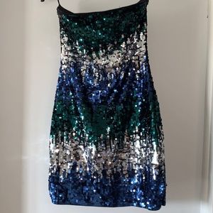 Express strapless ombré sequin stretch Vegas party mini dress size extra small
